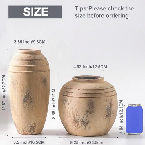 Ceramic Flower Vase with Handles, 12 inch Tall Vase for Centerpieces, Large Decorative Terracotta Vases, Farmhouse Rustic Vases for Home Decor, Living Room, Table, Neutral vase Lyeec — view 3