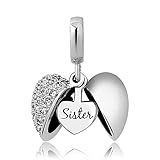 KunBead Sister I Love You Heart Crystal April Birthstone Dangle Charms for Bracelets for Big Sister...