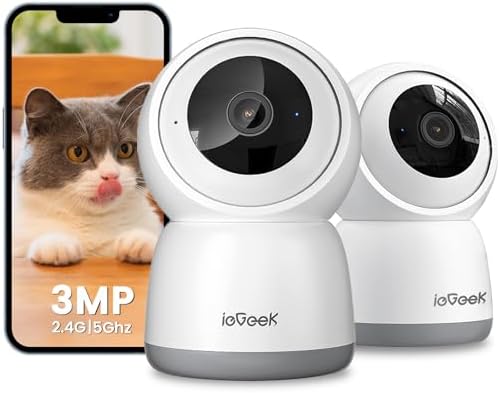ieGeek 2 Pièces 2K Caméra Surveillance WiFi Intérieur 360° - Camera IP avec Double WiFi (2.4G/5GHz), Détection AI/PIR, Suivi Automatique, Compatible Alexa pour Chien/Bébé/Maison, SC1