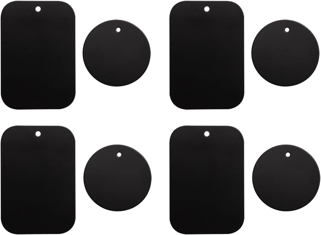 ECVV Replacement Metal Plate Set (8 Pack) for Magnetic Mount Car Phone Holders, Sticker Self Adhesive Pad, Wall, Air Vent Mounts, Cases, 4 Black Round and 4 Rectangular Thin Iron Disk, 3M Adhesive