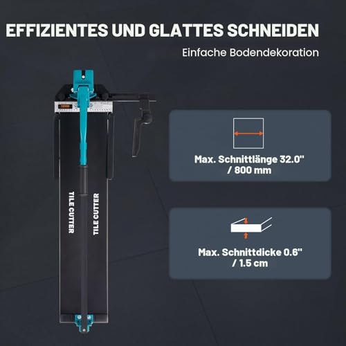 VEVOR Fliesenschneider mit einer Gesamtschnittlänge von 800mm, Schnittstärke 4-15mm Mindest. Schnittbreite 25mm Fliesenschneidmaschine inkl. Extra Schneidrad Fliesenverlegungs-& Renovierungsprojekten