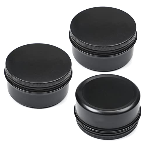 Image of Othmro 3pcs 2.7oz Metal Round Tins Aluminum Tin Cans Containers with Screw Lid, 68 * 35mm(DxH) Black tin cans for Salve, Spices, Lip Balm, Tea or Candies 80ml