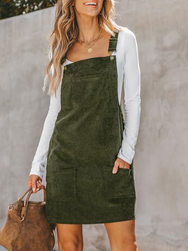 Image of CUPSHE Women Corduroy Fall Dresses Front Bib Pocket Square Neck Wide Strap Casual Overall Mini Dress