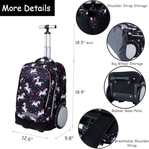 King Mills 18in Roller Backpack, Rolling Bookbag w. 7in Extra Large Wheel. Easy Convert Between Roller and Backpack. Ideal for Daily Use or Travel. Pink Flamingo3