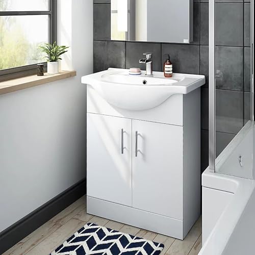 Home Treats 450 Vanity Unit Furniture, Ceramic Wash Basin Sink, Floor Standing, Soft Close Doors Bathroom Storage Cabinet - White (Vanity 65cm) - Image 6