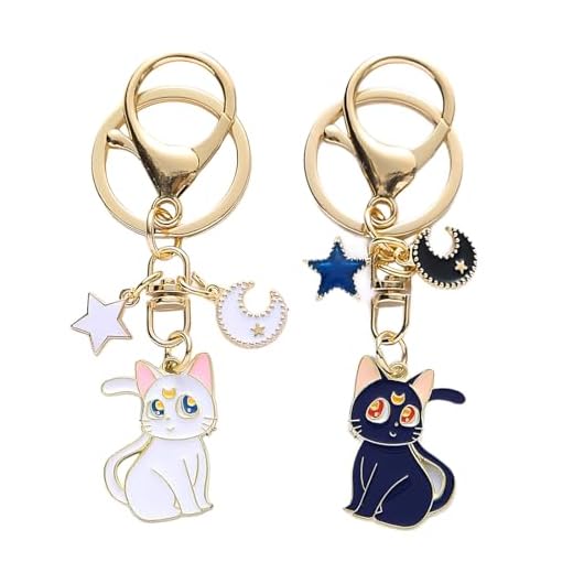 ARHZ 2 Piezas Llavero Gato, Llavero Sailor Moon, Llavero Sailor Moon, Llavero Gato Mágico de Dibujos Animados, Llavero Pentagrama para Coche Para Hombres Adolescentes Chicas Amantes de los Gatos