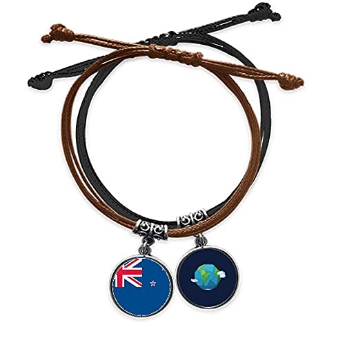 Pulsera de Nueva Zelanda de cuero negro con el símbolo del país de Oceanía