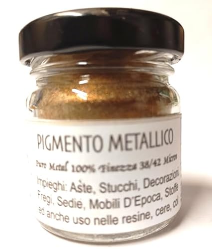 Pigmento in Polvere 100% Metallo, Polvere metallica fine (40 micron), Pigmento per Artisti coprente e resistente ad Elevata Brillantezza per Arte Restauro Doratura Resine Mobili (Oro Zecchino, 42 ml)