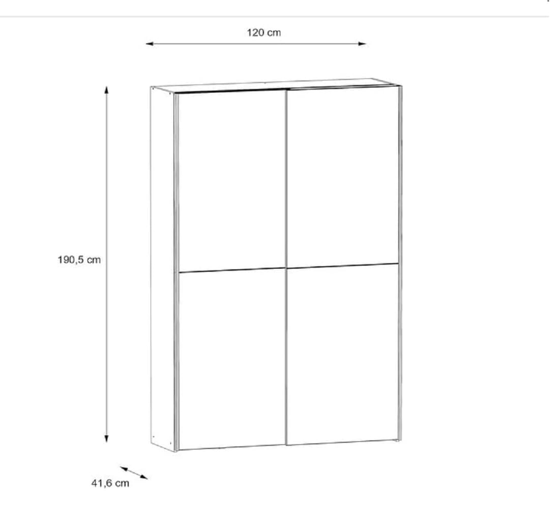 FORTE Ohio 40 Mehrzweckschrank modern, 2-türig mit Einlegeböden, Schwebetürenschrank, Garderobenschrank, Holzwerkstoff, Weiß mit Holz Dekor Sonoma Eiche, 120 cm breit x 42 cm tief x 190,5 cm hoch