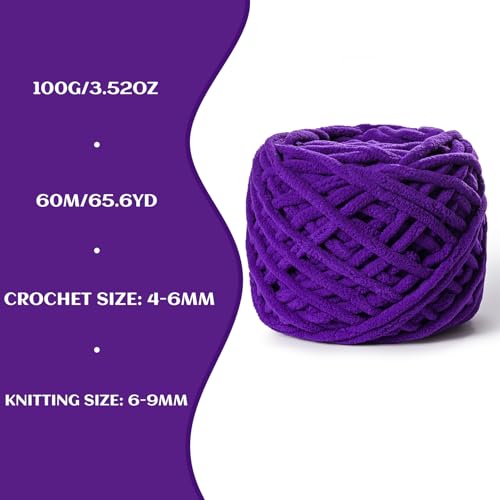 Image of Fluffy Chenille Chunky Yarn for Crocheting 100g(65.6yd) - Baby Yarn for Crocheting Soft - Velvet Yarns for Crochet Blanket - Amigurumi Crochet Yarns(Dewberry)