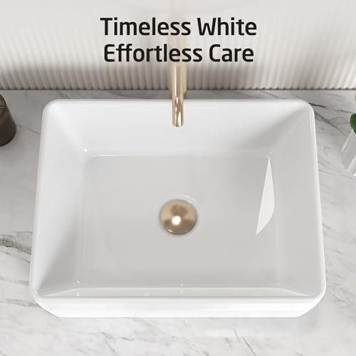 Image of KES 19x15 Inches Rectangular Bathroom Vessel Sink, White Rectangle Above Counter Countertop Porcelain Ceramic Vanity Sink, BVS110
