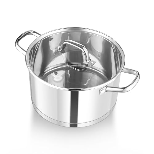 HaWare Stock Pot, 7.8L Tri-Ply Bottom Stainless Steel Soup Pot with Visible Lid, 26cm Cooking Induction Stockpot for Pasta/Meat/Soup, Suit for All Kitchen Stove Top, Healthy & Non Toxic, Easy Clean