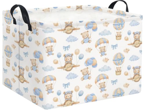 Image of Rectangular Baby Kids Storage Basket for Home Kitchen Girls Cute Toy Storage Bin Organizer Shelf Book Room Decor(Bear Pilot)