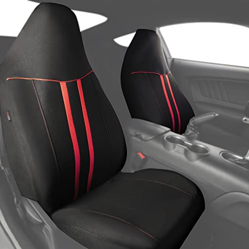 CAR-GRAND Piping Cloth Front Car Seat Covers, Breathable High Back Front Seat Covers, Airbag Compatible Seat Cover for Cars Trucks SUV Van Sedan (Piping Bucket Seat Covers,Black and Red)