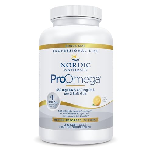 Nordic Naturals ProOmega, Lemon Flavor - 210 Soft Gels - 1000 mg Omega-3 - High-Potency Fish Oil with EPA & DHA - Promotes Brain, Eye, Heart, & Immune Health - Non-GMO - 105 Servings