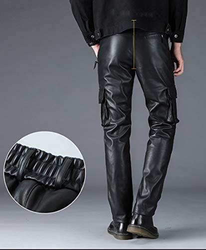 Men`s Multi Pockets Motorcycle Workwear PU Faux Leather Cargo Pants4