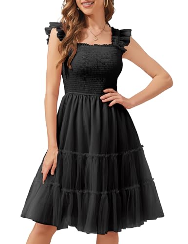 Image of Meetjen Womens Casual Summer Dresses Sleeveless Smocked 2026 Flowy Tulle Ruffle Party Square Neck Tiered Wedding Guest Dress