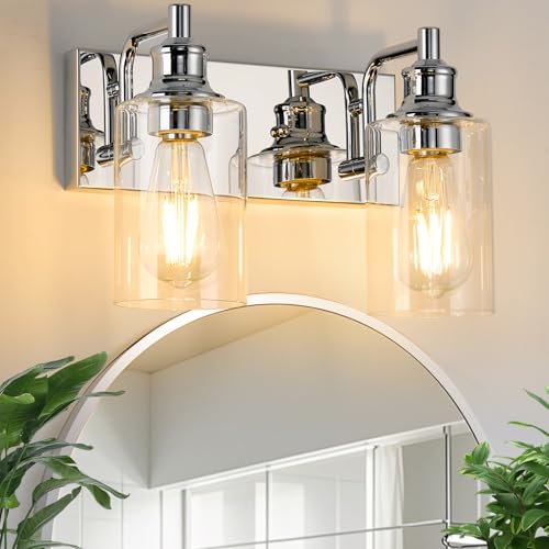 Image of 2-Light Bathroom Light Fixtures Modern Chrome Vanity Lights for Bathroom Lighting Fixtures Over Mirror for Cabinet Mirror Bedroom Hallway