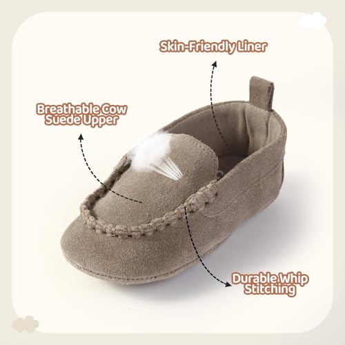 CYXUYJH Baby Walking Shoes Boys Girls Slippers Breathable Cow Suede Upper Hand-Stitching Flexible Soft Sole Prewalker Booties
