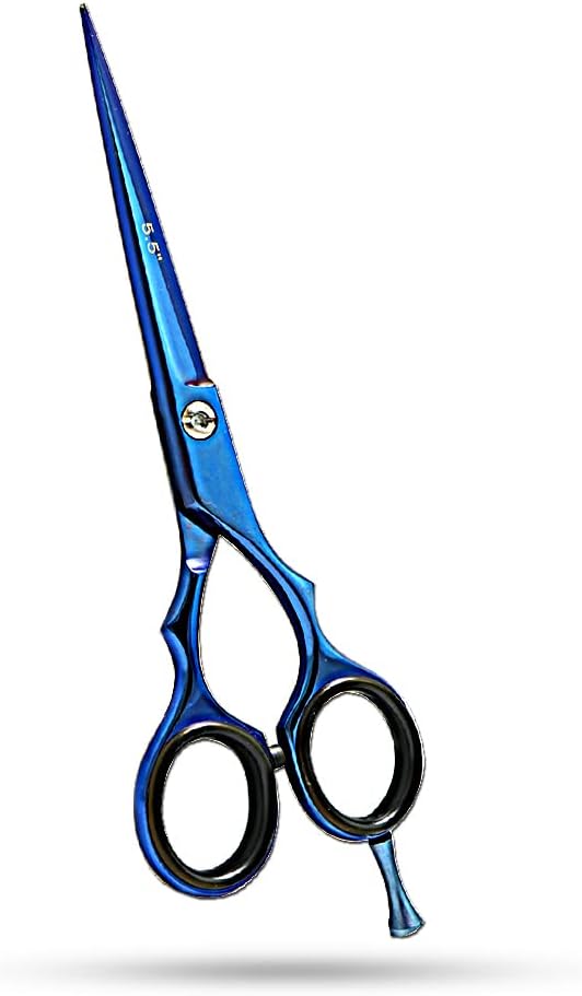 SMI – 5.5” Hairdressing Scissors Professional Barber Shears Titanium blue color Stainless Steel Detachable Finger Rest Hair Cutting Scissors for Men Women Salon Home