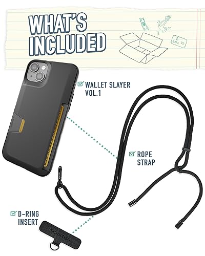 Image of Smartish iPhone 15 Plus Wallet Case with Crossbody Lanyard Strap - Wallet Slayer Vol. 1 - [Slim + Protective] Credit Card Holder with Universal Detachable Shoulder Neck Strap - Black Tie Affair