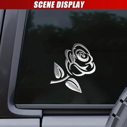 DUSCOKE 3D Rose Car Sticker Decal, Waterproof PVC Auto Bumper Stickers, 3.9\'\' × 3.1\'\' Cute Flower Car Window Decals, Vehicle Exterior Decoration Accessories for Wall, Mirror, Laptop (Silver) - Thumbnail 4