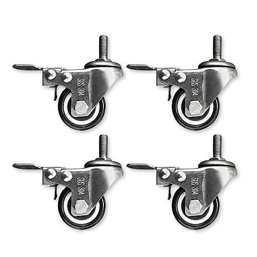 304 Stainless Steel Heavy Duty Rubber Casters Set of 4 with Brakes