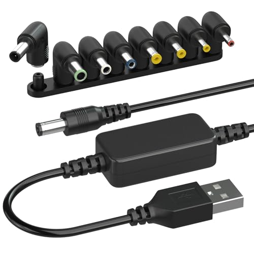 DROK USB to 12v Adapter - 5v to 12v Step Up Converter, 1.1m/3.6FT USB to DC Power Cable Boost Converter with 8 Elbow DC Plug Adapter