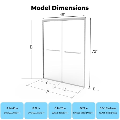 Image of Framed Shower Door 44-48 inch Wx72 inch H - Glass Shower Door, Aluminum Full-Frame, Double Sliding Shower Glass Door, 8mm Tempered Glass, Brushed Silver, Easy-Clean