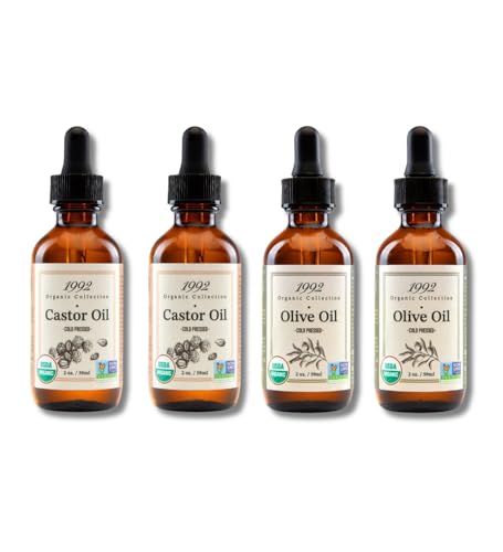 Image of Tropic Isle Living 2x 1992 Organic Collection Castor Oil 2oz /60ml Bundle with 2x 1992 Organic Collection Olive Oil 2oz /60ml - Nourishing oils for skin and hair hydration - Gift Set (4 Items)