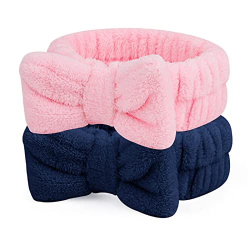 2Pcs Spa Headband, Bowknot Hair Bands Makeup