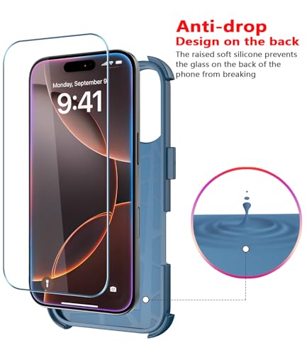 Image of Diverbox for iPhone 16 Pro Max Case [Shockproof] [Dropproof] [Tempered Glass Screen Protector + Camera Protectors] Heavy Duty Protection Phone Case Cover for Apple iPhone 16 Pro Max (Blue)