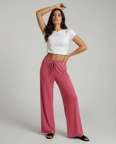 Image of Real Essentials 3 Pack: Women's Soft Palazzo Pants - Wide Leg Yoga Casual Loungewear Pajama Pj Bottoms (Plus Available)