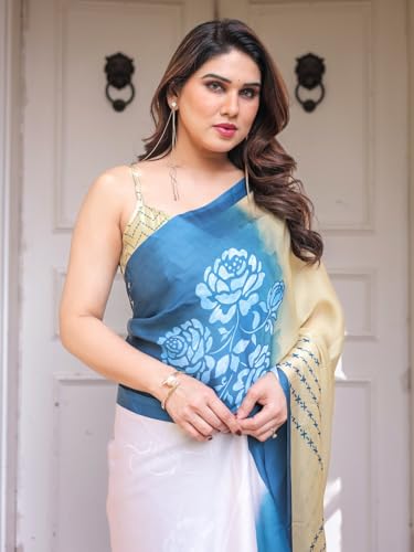 Image of ALMAARI FASHION Women's Floral Printed Georgette Satin Saree with Unstitched Blouse Piece | Traditional Ethnic Wear Sarees | Soft Lightweight Ethnic Office Wear Daily Wear Indian Sari (SG 181-190 SH)