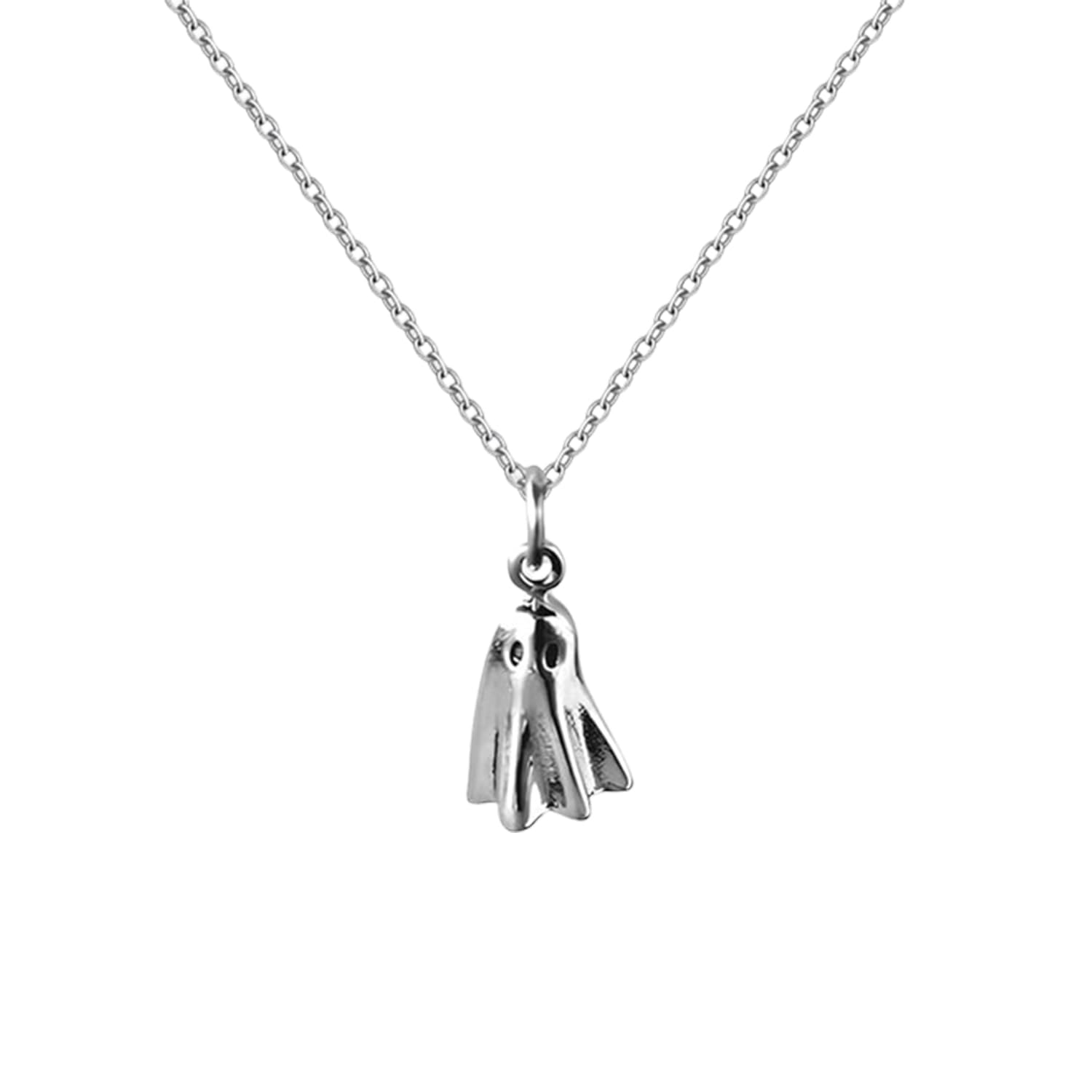 EEJBYTDI Tiny Talisman Spooky Ghost Necklace, Halloween Ghost Jewelry，3D Ghost Charm Pendant，Cute Ghost Necklace (silver)