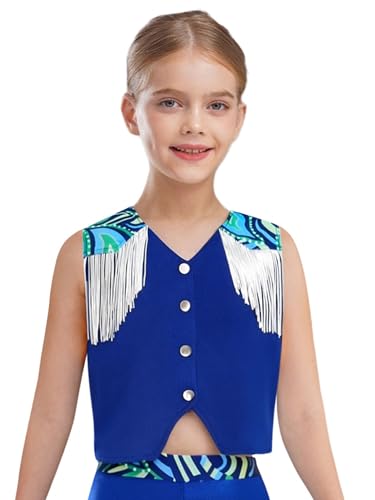 ACSUSS Hippie Girls Sleeveless V-Neck Tassels Jacket Western Cowboy Vest Cowgirl Open Front Fringed Waistcoat