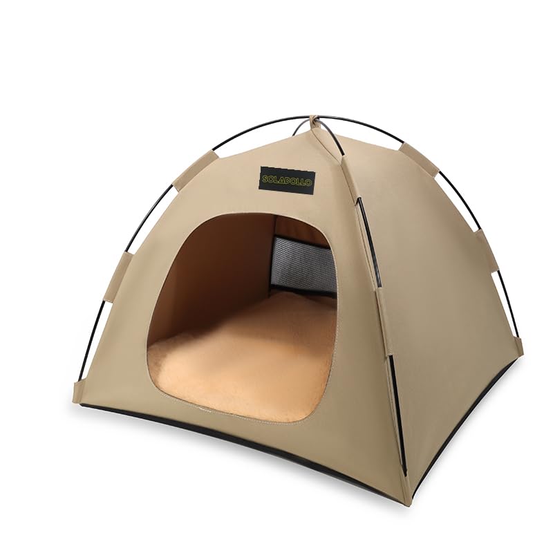 SOLAPOLLO Tienda de campaña para mascotas, tienda de campaña para gatos y perros, universal para las cuatro estaciones, desmontable, plegable, portátil, parasol de viaje al aire libre (caqui, M)