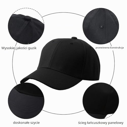 EDOTON Czapki baseballowe dla mężczyzn i kobiet, regulowany kolor, czapka bejsbolowa do aktywności na świeżym powietrzu, uprawiania sportu lub w podróży, czarny, jeden rozmiar