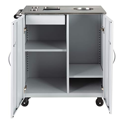 Norwood Commercial Furniture Stainless Steel Mobile Sanitation Station Cabinet for PPE Supplies- Rolling Storage Cart for Office, School, Home