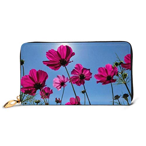 Preisvergleich Produktbild JHGFG Mode Handtasche Reißverschluss Brieftasche Cosmos Field Full Bloom Pink Hintergrundbeleuchtung Telefon Kupplung Geldbörse Abendkupplung Blockieren Leder Brieftasche Multi Card Organizer
