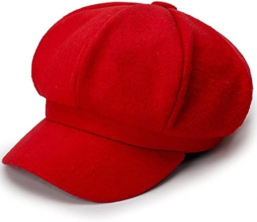 Newsboy Caps Women Newsboy Gatsby Cap Octagonal Baker Peaked Beret Driving Hat Female Sunscreen Hats Painter Tour Cap (Red)