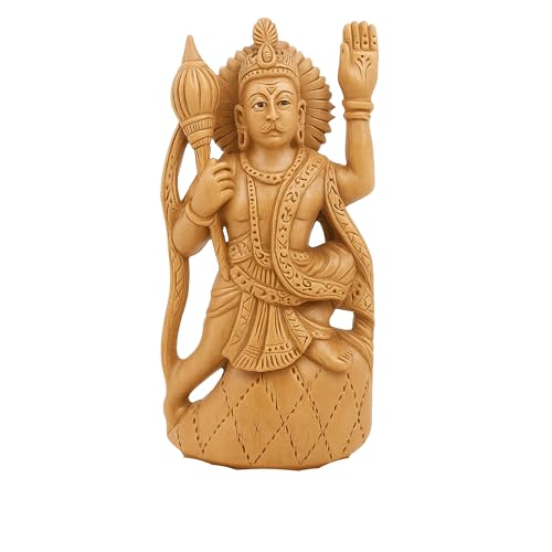 Image of RDK Handcrafted Sandalwood Hanuman Idol Pure Chandan Bajrangbali Murti Ideal for Worship, Meditation, Home Temple, Puja & Spiritual Decor Devotional Gift for Car Dashboard or Office