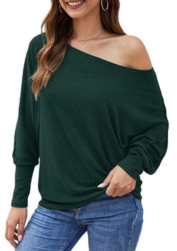 Image of Aifer Women's Off The Shoulder Tops Sexy Long Sleeve Shirts Oversized Fashion Casual Batwing Sweaters Pullover Tunic Tops