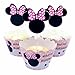 Meet-shop Topper per Torte di Minnie,Cupcake Toppers e Wrappers 24 Pezzi Topper per Torte di Natale per Bambina Bambini Compleanno Tema Party Regalo Torta Decorazioni