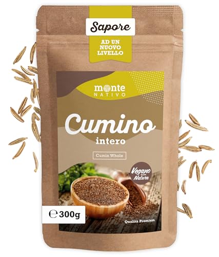 Cumino intero Monte Nativo (300g) - Semi di Cumino perfetti per la Cucina - Ideale per il Tè al Cumino - Cumino in grani - Spezie delicatamente essiccate - Cumino Semi