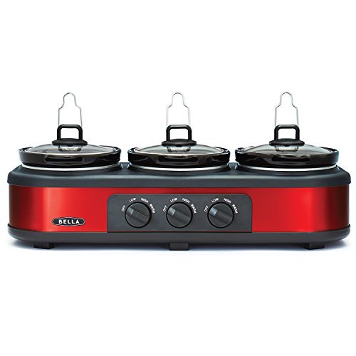 Buy BELLA Triple Slow Cooker and Buffet Server, 3 x 1.5 QT Manual Red