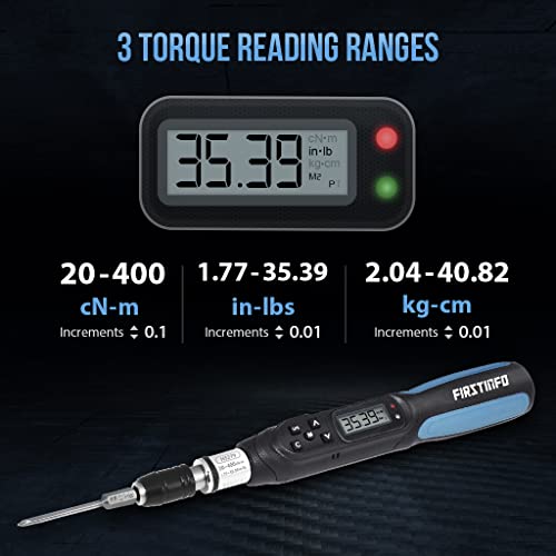 Image of FIRSTINFO H5279 Digital Torque Screwdriver, Dual Direction 1.77-35.39 in-lbs. / 20-400 cN-m / 2.04-40.82 kg-cm, LED and Buzzer Notification, 9 Memory Value Preset