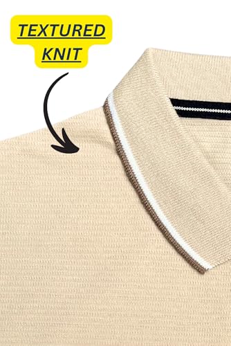 Image of SANE ORIGINALS Full Sleeves Textured Polo Tshirt for Men with Pocket || Long Sleeves Collar and Pocket T-Shirt for Men Beige