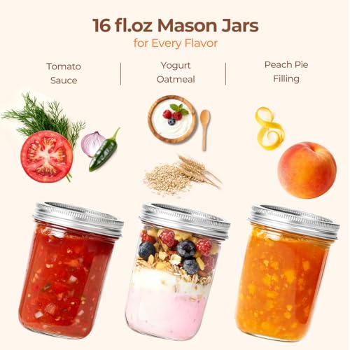 Image of ComSaf Wide Mouth Mason Jars 16oz - 8 Pack, Pint Mason Jars with Lids and Seal Bands, Glass Canning Jars for Pickling, Jam, Jelly, Honey, Salad, Desert, Shower Wedding Favors, DIY Candles Decor