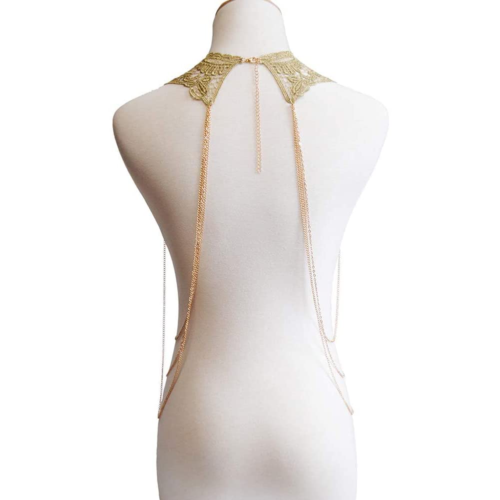 Chaîne De Corps Sexy Multicouche Or Dentelle – Bijoux De Ventre Et Soutien-Gorge Pour Bikini Plage, Style Sensuel Femme
